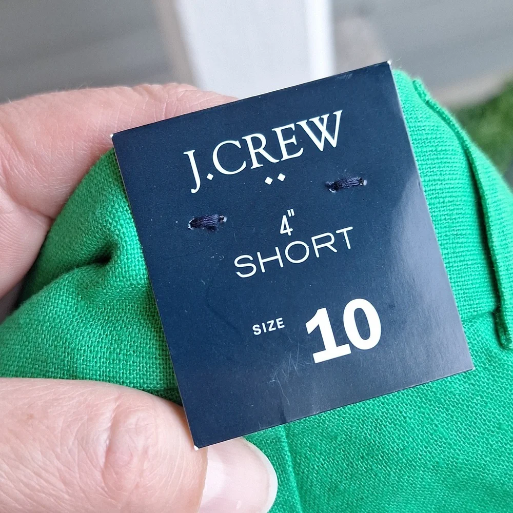 NWT 4" J. Crew Kelly Green Scalloped Hem Cotton Linen Shorts Size 10 - Picture 9 of 11